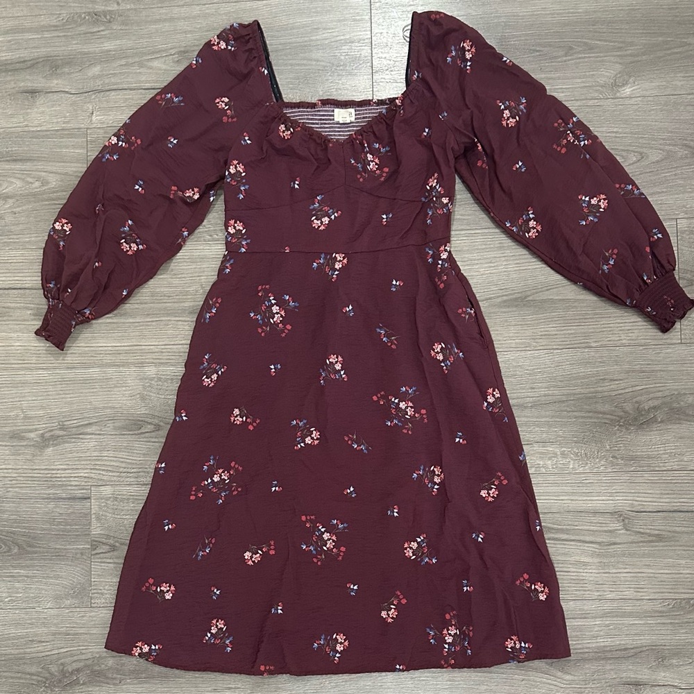 a.n.a Burgundy Floral Long Sleeve Dress